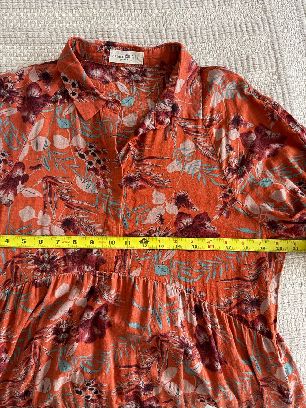 Natural Life Rebecca Midi Dress Orange Tropical Floral Pockets | Size L - Picture 10 of 12